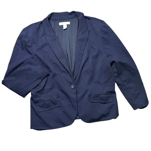 Chicos Navy Stretch So Slimming Office Blazer And Pants Coord Set Size XL Comfy - Picture 2 of 7